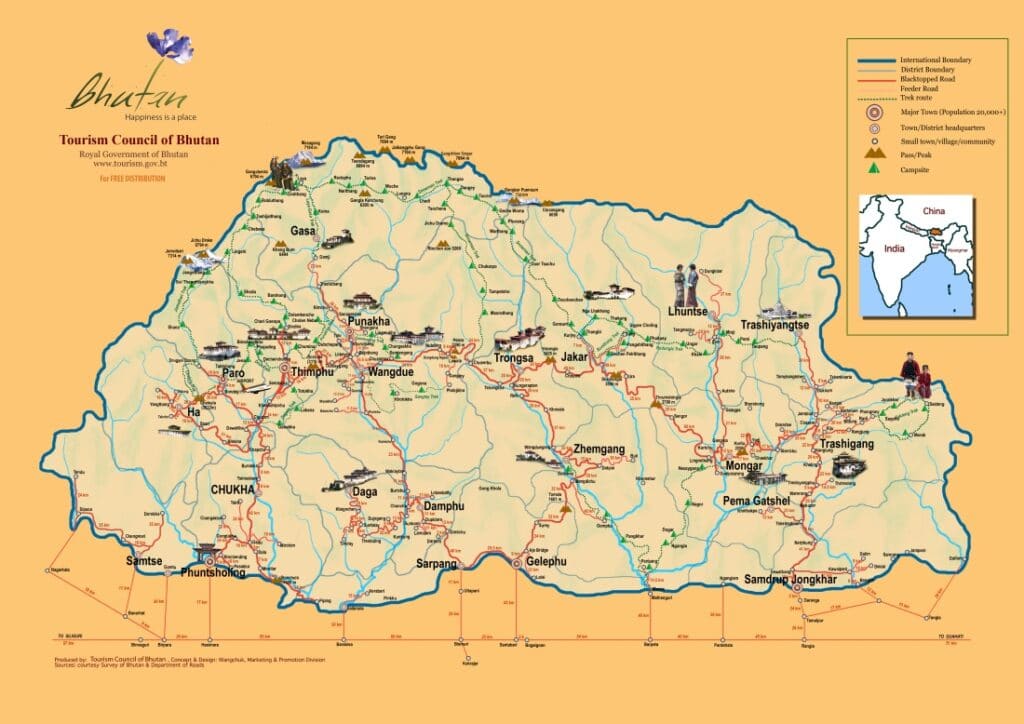 Landkarte Bhutan